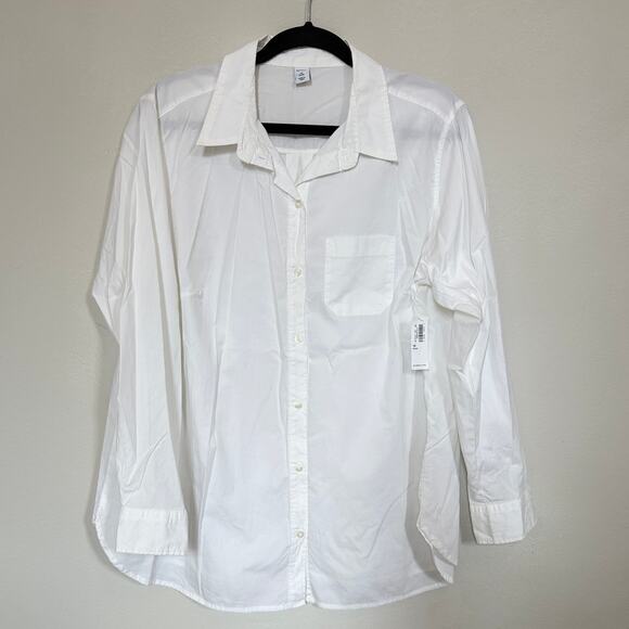 Old Navy Plus Size 1X Button Up Shirt NEW Long Sleeve Top Bright White Stretch - Picture 1 of 11